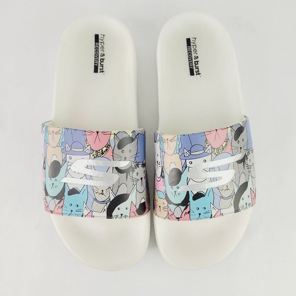 Skechers Hyper Burst Womens Sz 10 Cats Recovery Slides Comfort Sandals - Picture 1 of 12